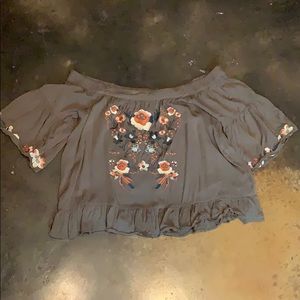 olive green floral no shoulder